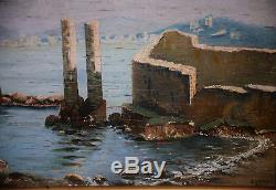 Oil On Wood-cipriani-view Of Ruin-italy-greece-tunisia-sea-landscape-1920