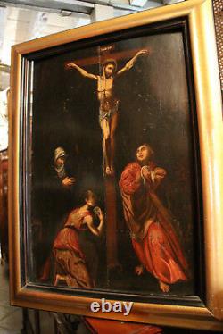 Oil Painting On Board 17th Jesus Christ On The Cross Painting