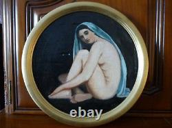 Oil Painting On Circular Framed Wood (tondo) Naked In The Style Of Ingres