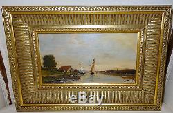 Oil Painting On Mahogany Nineteenth Channel Sailing School Switzerland Duval Louis Etienne