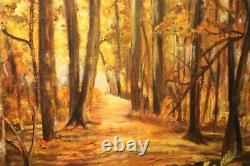 Oil Painting On Monogrammized Canvas Underwood At The Stream In Autumn