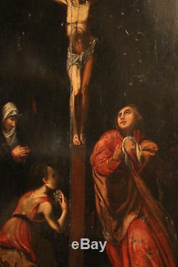 Oil Painting On Panel 17th Century Jesus Christ On The Cross Painting
