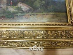 Oil Painting On Panel Old Wood Signed Ducrest-golden Frame Wood + Plaster