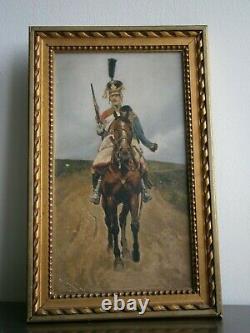 Oil Painting On Wood 19 ° S 1st Cavalry Military Empire Napoleon Deco Old