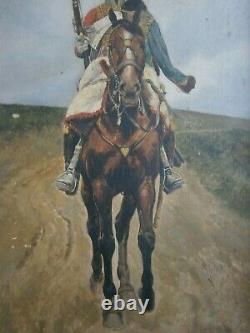 Oil Painting On Wood 19 ° S 1st Cavalry Military Empire Napoleon Deco Old
