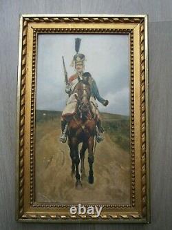 Oil Painting On Wood 19 ° S 1st Cavalry Military Empire Napoleon Deco Old