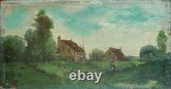 Oil Painting On Wood 19th Century Barbizon Signed Antique Painting