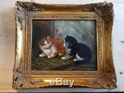 Oil Painting On Wood Carvers & Gilders 2 Kittens Picture Makers England