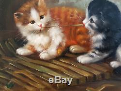 Oil Painting On Wood Carvers & Gilders 2 Kittens Picture Makers England