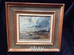 Oil Painting On Wood Marine Brittany Eugène Jacquet. End XIX