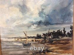 Oil Painting On Wood Marine Brittany Eugène Jacquet. End XIX