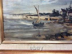 Oil Painting On Wood Marine Brittany Eugène Jacquet. End XIX