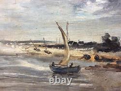 Oil Painting On Wood Marine Brittany Eugène Jacquet. End XIX