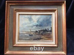 Oil Painting On Wood Marine Brittany Eugène Jacquet. End XIX