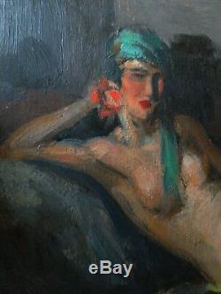 Oil Painting On Wood Odalisque Old Circa 1900