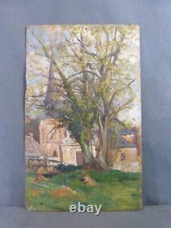 Oil Painting On Wood Panel, Middle 20th Century Large Tree