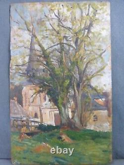 Oil Painting On Wood Panel, Middle 20th Century Large Tree
