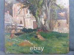 Oil Painting On Wood Panel, Middle 20th Century Large Tree