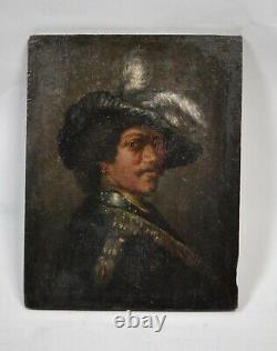 Oil Painting On Wood Portrait After Rembrandt Baroque Dutch Xixth