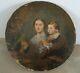 Oil Painting On Wood Portrait Woman Child At Parrot Framed 1848
