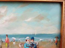 Oil Painting On Wood Scene Of Beach Normandy After Eugene Bodin Signed