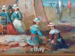 Oil Painting On Wood Scene Of Beach Normandy After Eugene Bodin Signed