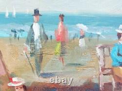 Oil Painting On Wood Scene Of Beach Normandy After Eugene Bodin Signed