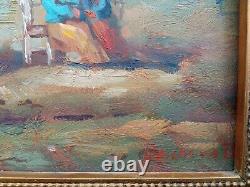 Oil Painting On Wood Scene Of Beach Normandy After Eugene Bodin Signed