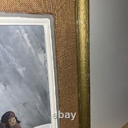 Oil Painting Panel on Wood Signed Charles Cuzin Grandfather Son Snowy Landscape