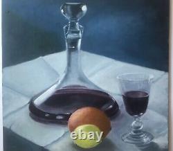 Oil Painting Still Life Wine Fruits Panel XXth Century