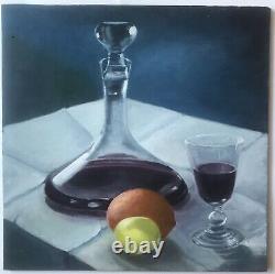 Oil Painting Still Life Wine Fruits Panel XXth Century