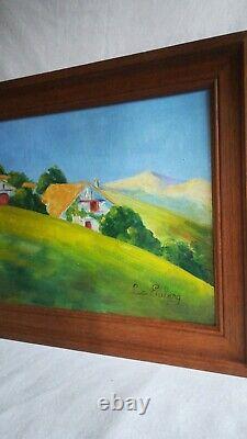 Oil Painting on Antique Wood Basque Country Ciboure Signed Siette Eniberg Early 20th Century