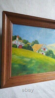 Oil Painting on Antique Wood Basque Country Ciboure Signed Siette Eniberg Early 20th Century