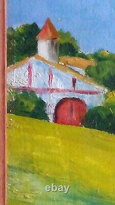 Oil Painting on Antique Wood Basque Country Ciboure Signed Siette Eniberg Early 20th Century
