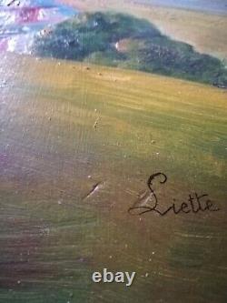 Oil Painting on Antique Wood Basque Country Ciboure Signed Siette Eniberg Early 20th Century