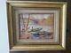 Oil Painting On Canvas 20th Century Fisherman Boats Golden Wooden Frame