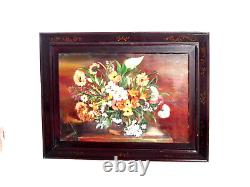Oil Painting on Canvas Floral Still Life Table Signed Beautiful Condition Wooden Frame