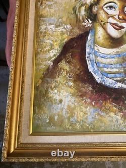 Oil Painting on Canvas Portrait of Clown Framed in Gilded Wood