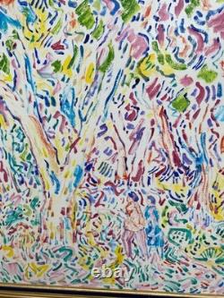 Oil Painting on Canvas Signed Armand Bouvier Fauvism Style Walkers Under the Woods