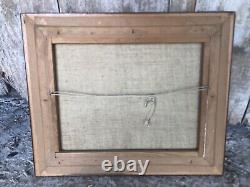 Oil Painting on Canvas by J. PEYRAUD, View of Boats + Wooden Frame #A219