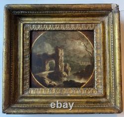 Oil Painting on Panel, Romanticism, Ruins, Moon, Temple, English Garden, Robert
