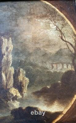 Oil Painting on Panel, Romanticism, Ruins, Moon, Temple, English Garden, Robert