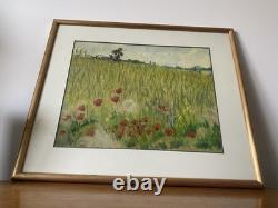 Oil Painting on Paper by Marcel Juillard Poppy Fields Gold Framed #C800