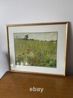 Oil Painting on Paper by Marcel Juillard Poppy Fields Gold Framed #C800