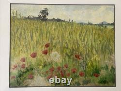 Oil Painting on Paper by Marcel Juillard Poppy Fields Gold Framed #C800