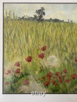 Oil Painting on Paper by Marcel Juillard Poppy Fields Gold Framed #C800