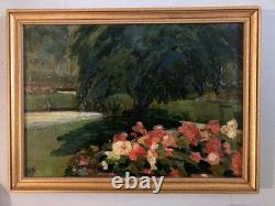 Oil Painting on Wood 1960 Flower Flowers Tree Garden Nature Landscape Painting