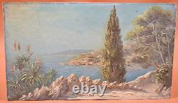 Oil Painting on Wood 1968 Côte d'Azur Seaside A. Bertudo