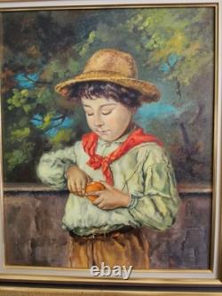 Oil Painting on Wood Boy in Orange Canvas Signed