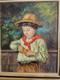 Oil Painting On Wood Boy In Orange Canvas Signed